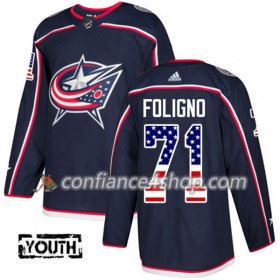 Adidas Maillot de Hockey Blue Jackets Nick Foligno 71 2017-2018 Bleu Marine USA Flag Fashion Authentic - Enfant